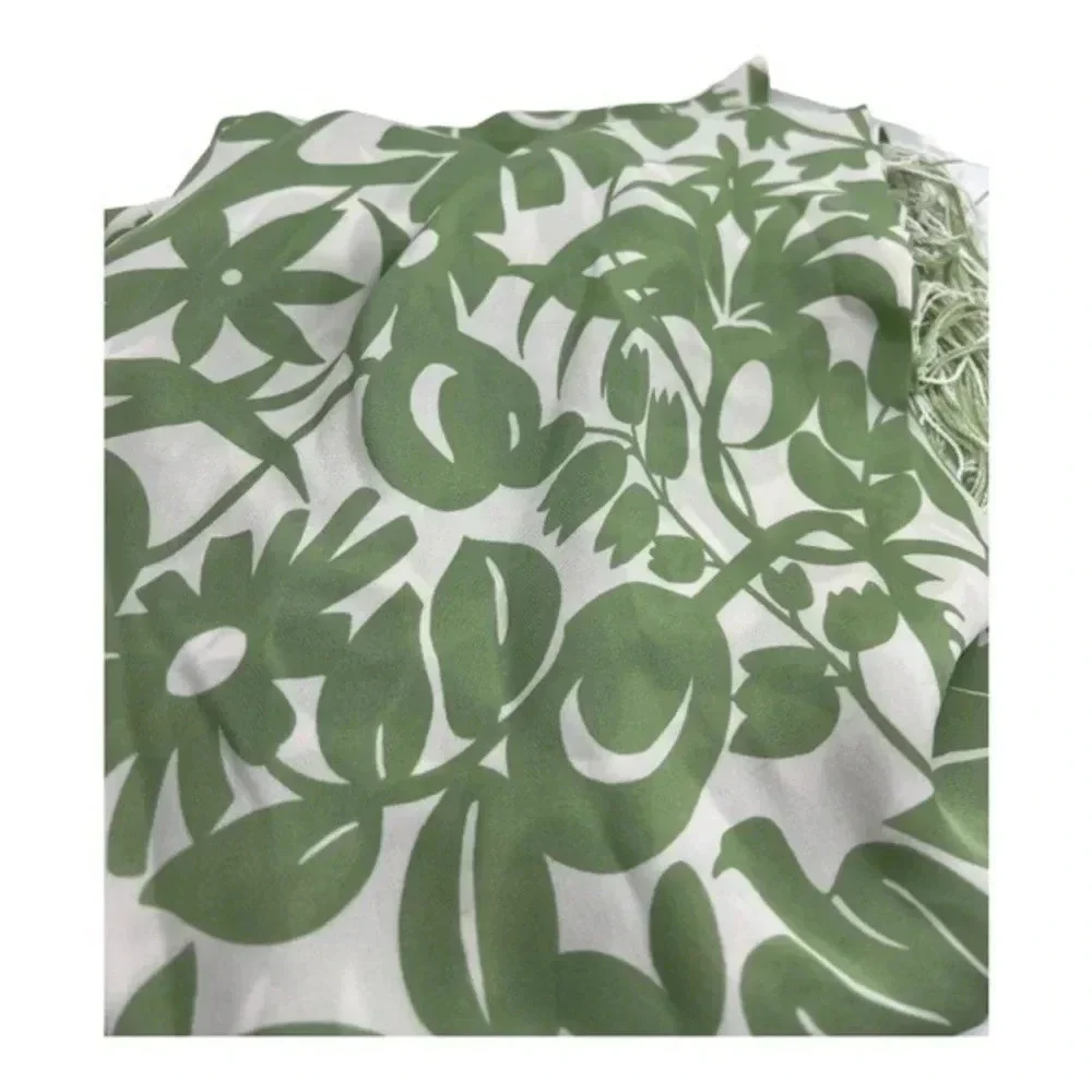 Juliana Collezione 100% Silk Fringed Scarf Cream Sage Green‎ Floral Print​​​